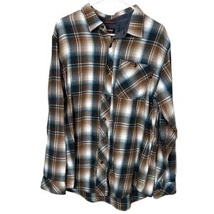 Timberland PRO Men's Blue and Brown Original Fit Plaid Flannel Shirt Size Large